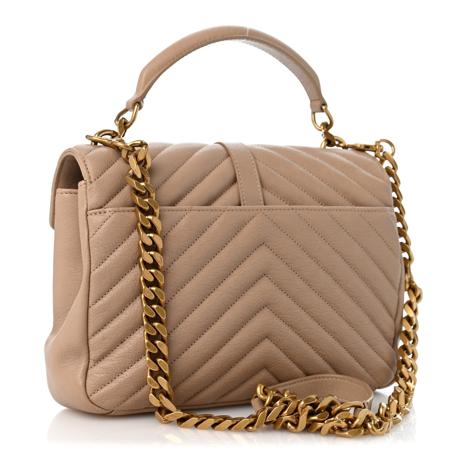 Saint Laurent Sheepskin Matelasse Chevron Monogram Medium College Bag Dark Beige 3 of 13