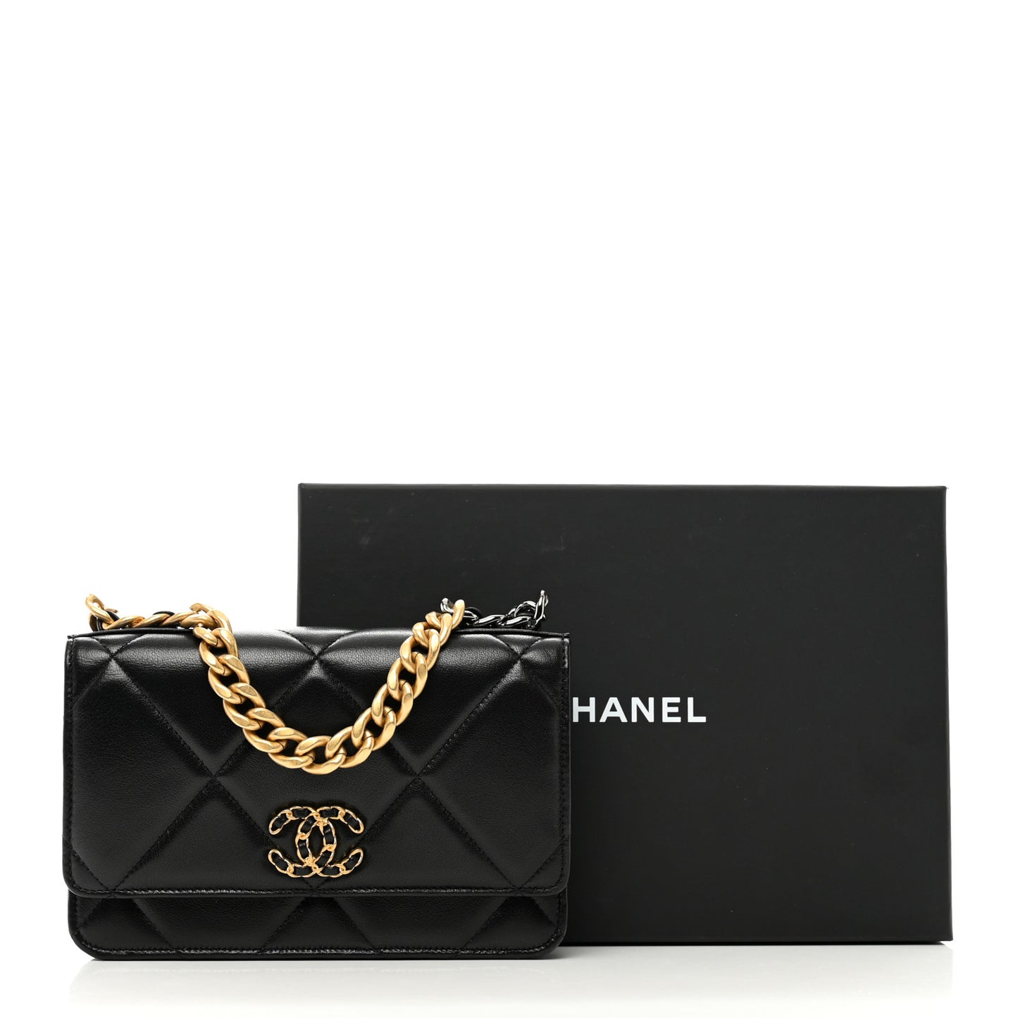 Lambskin Quilted Chanel 19 Wallet On Chain WOC Black