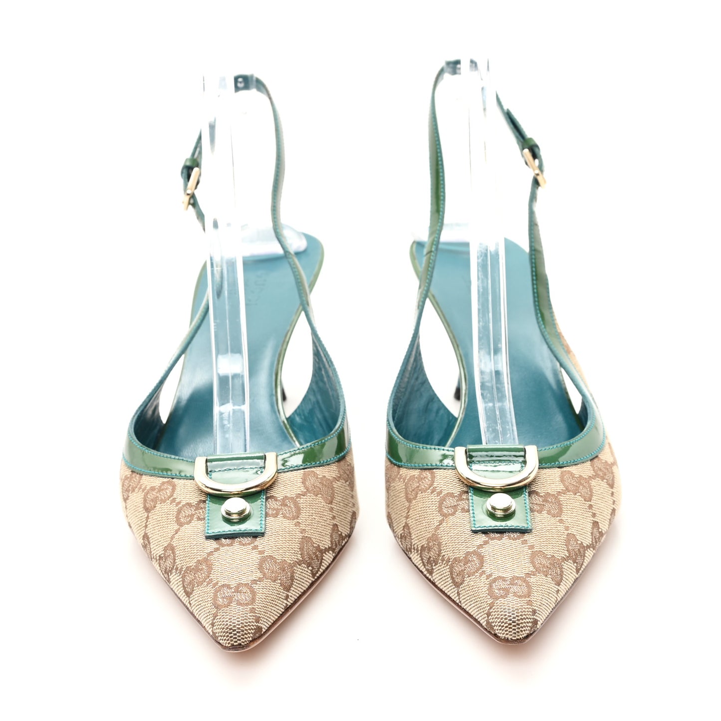 GG Monogram Patent 75mm Slingback Pumps 11 Beige Green