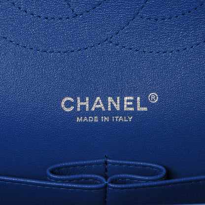 Chanel Caviar Chevron Quilted Jumbo Double Flap Bright Blue 6 of 7