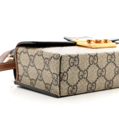 Gucci GG Supreme Monogram Calfskin Mini Padlock Top Handle Shoulder Bag Beige Black Cuir 9 of 10