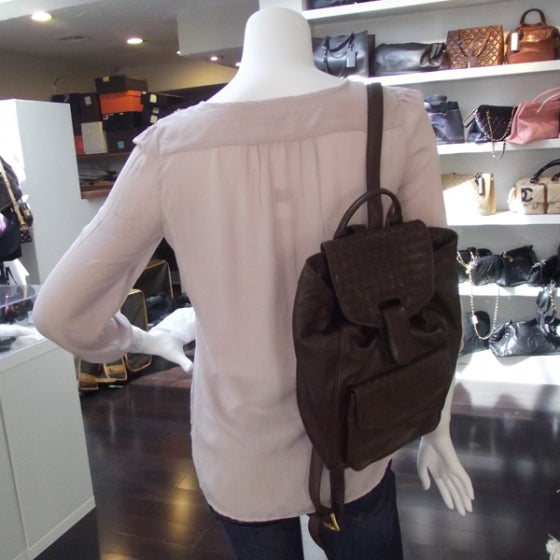 Woven Leather Backpack Ebano