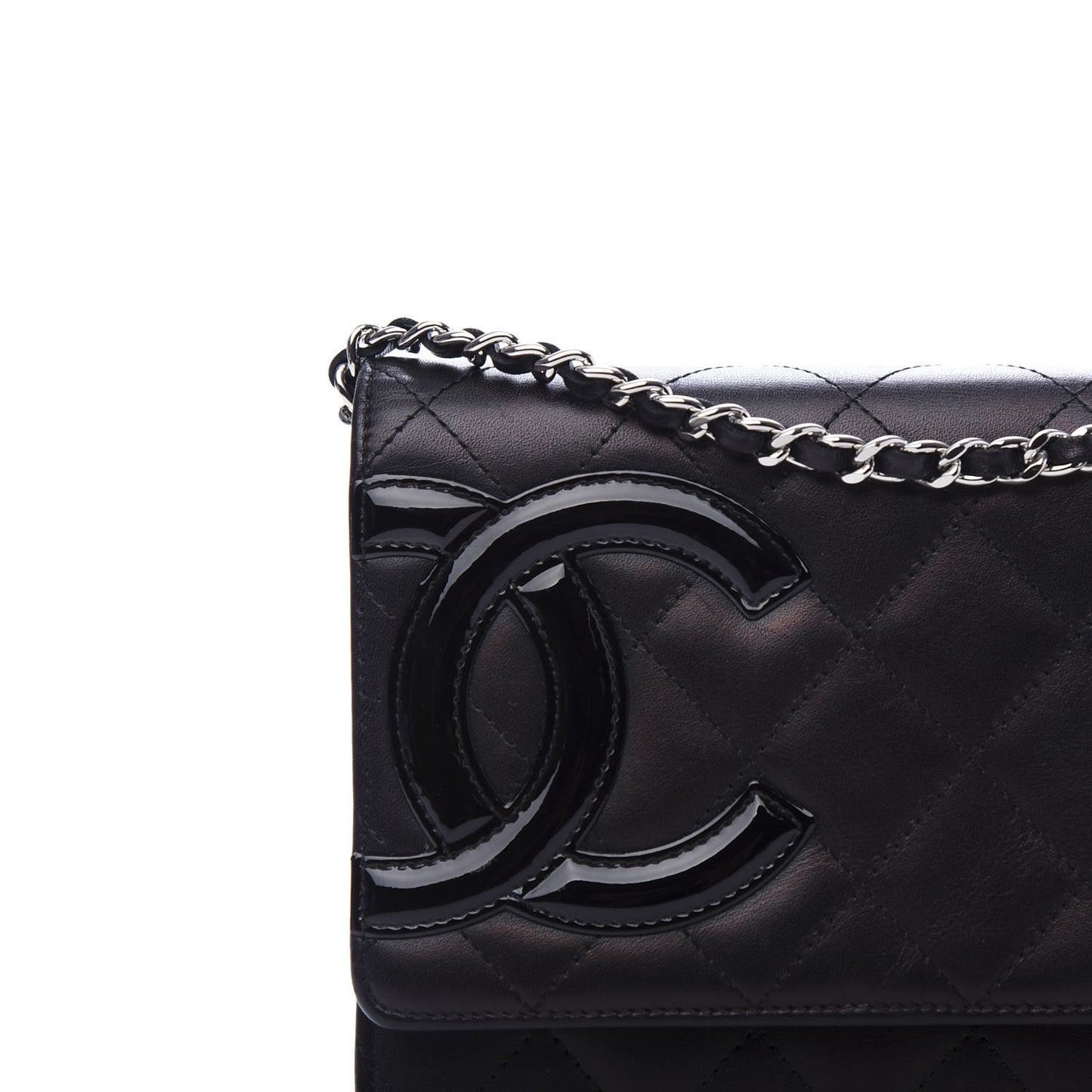 Calfskin Quilted Cambon Wallet On Chain WOC Black
