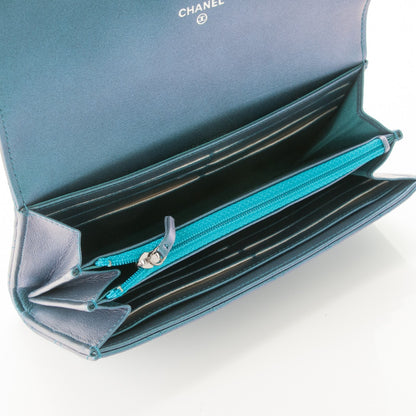 Chanel Metallic Lambskin Quilted Large Gusset Flap Wallet Turquoise 7 of 8
