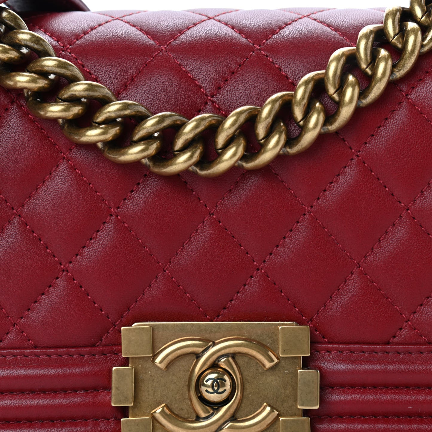 Lambskin Quilted Small Boy Flap Dark Red