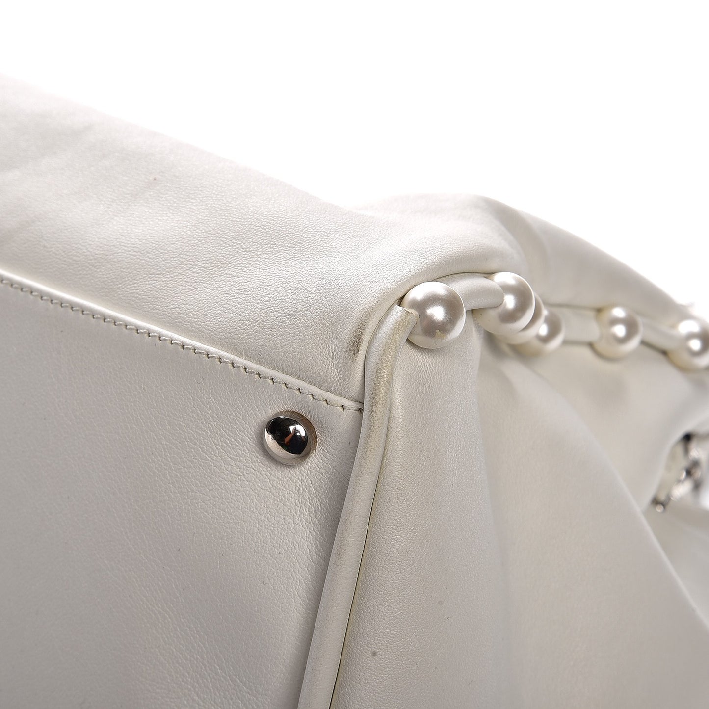 Lambskin Pearl Obsession Tote White