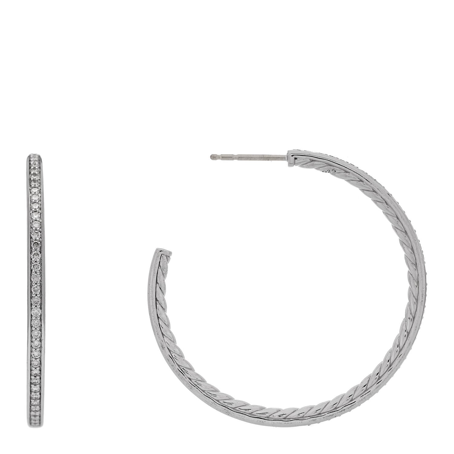 David Yurman Sterling Silver Diamond 38mm Pave Hoop Earrings 1 of 4