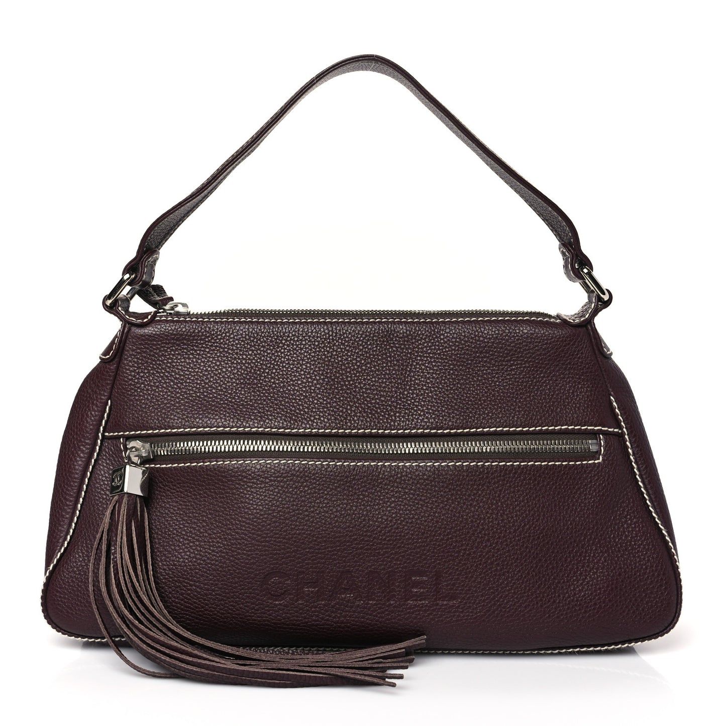 Grained Calfskin Tassel Hobo Bordeaux