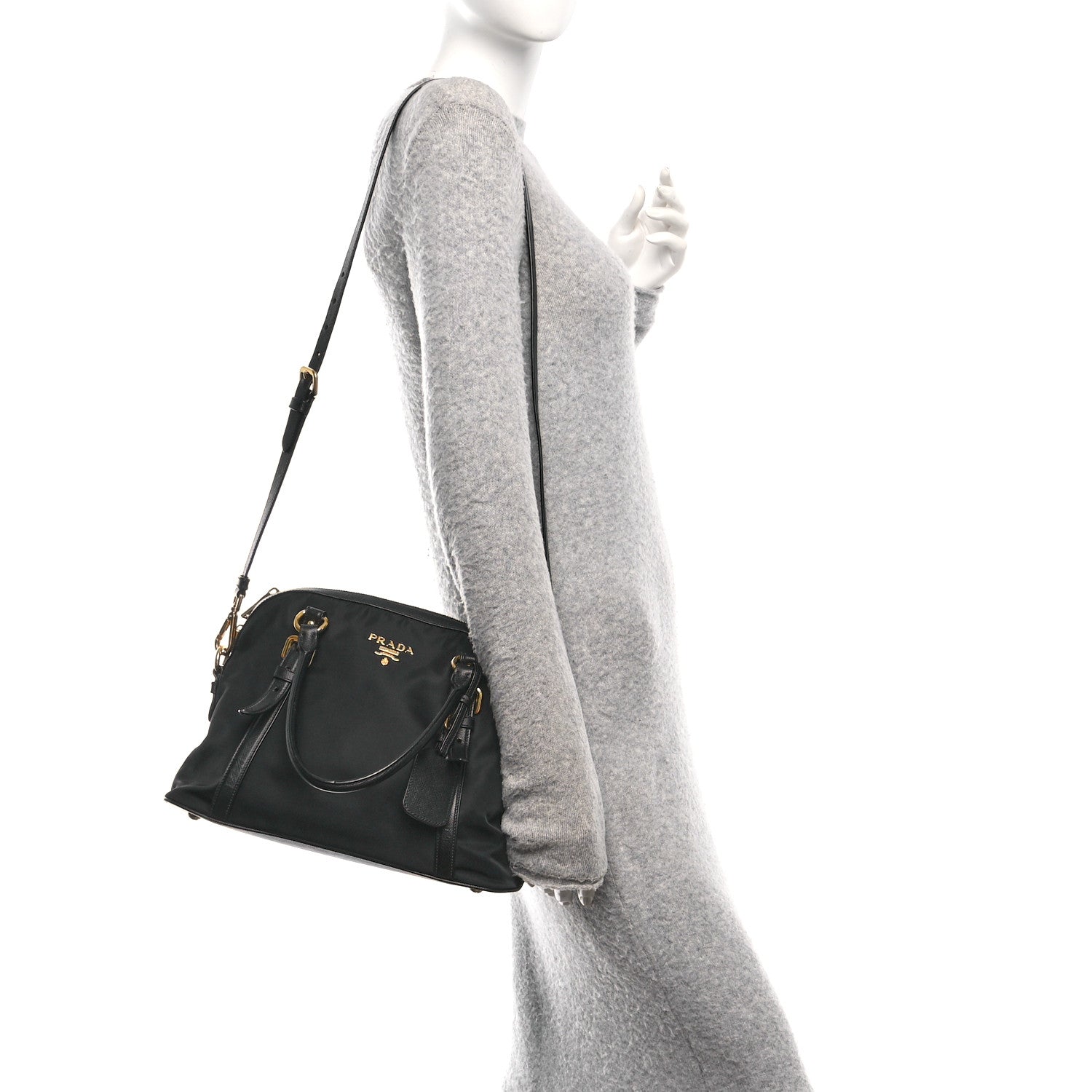 Prada Tessuto Nylon Saffiano Small Tote Black 2 of 9