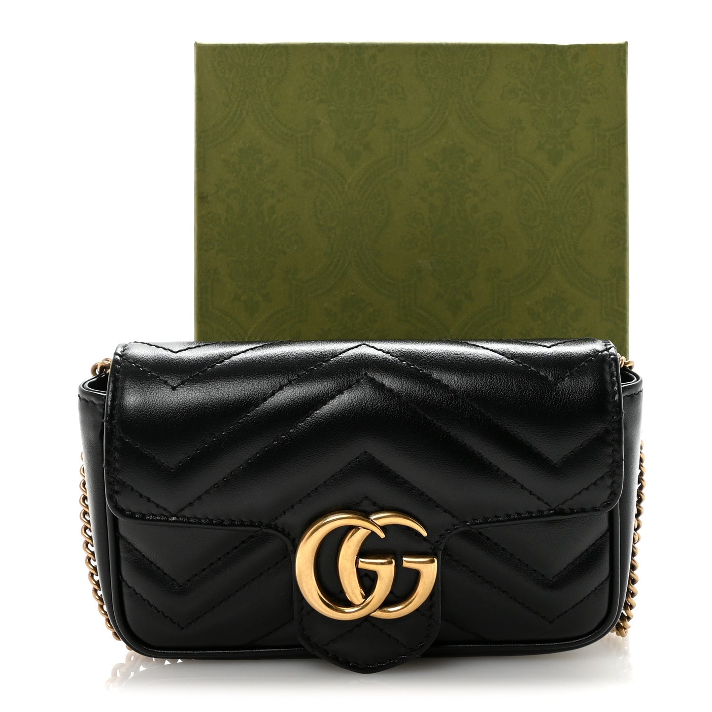 Calfskin Matelasse Super Mini GG Marmont Shoulder Bag Black