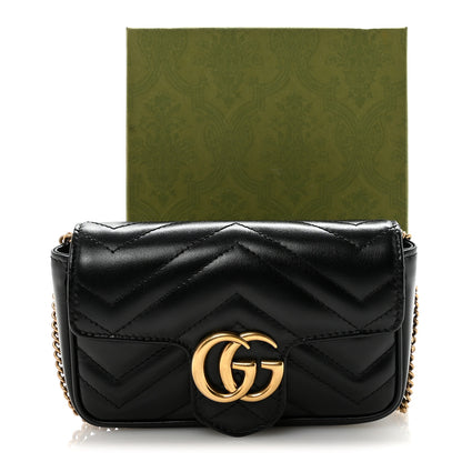 Gucci Calfskin Matelasse Super Mini GG Marmont Shoulder Bag Black 11 of 11