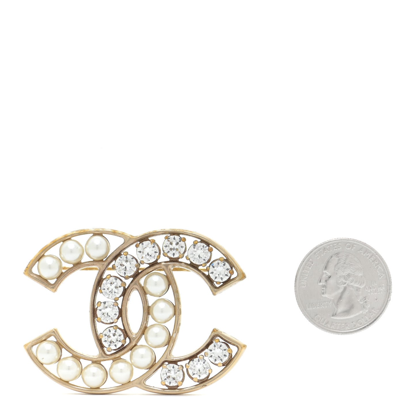 Pearl Crystal CC Brooch Gold Pearly White