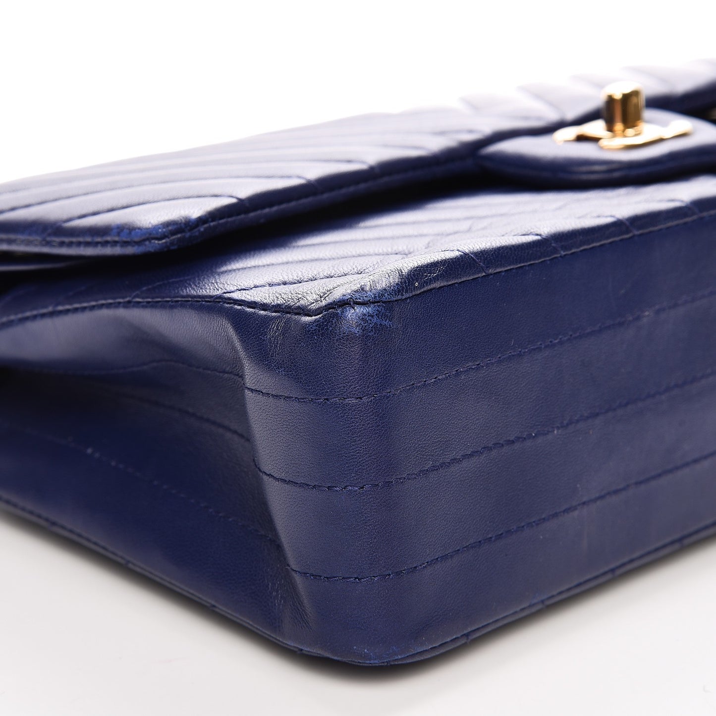 Lambskin Chevron Quilted Medium Double Flap Blue