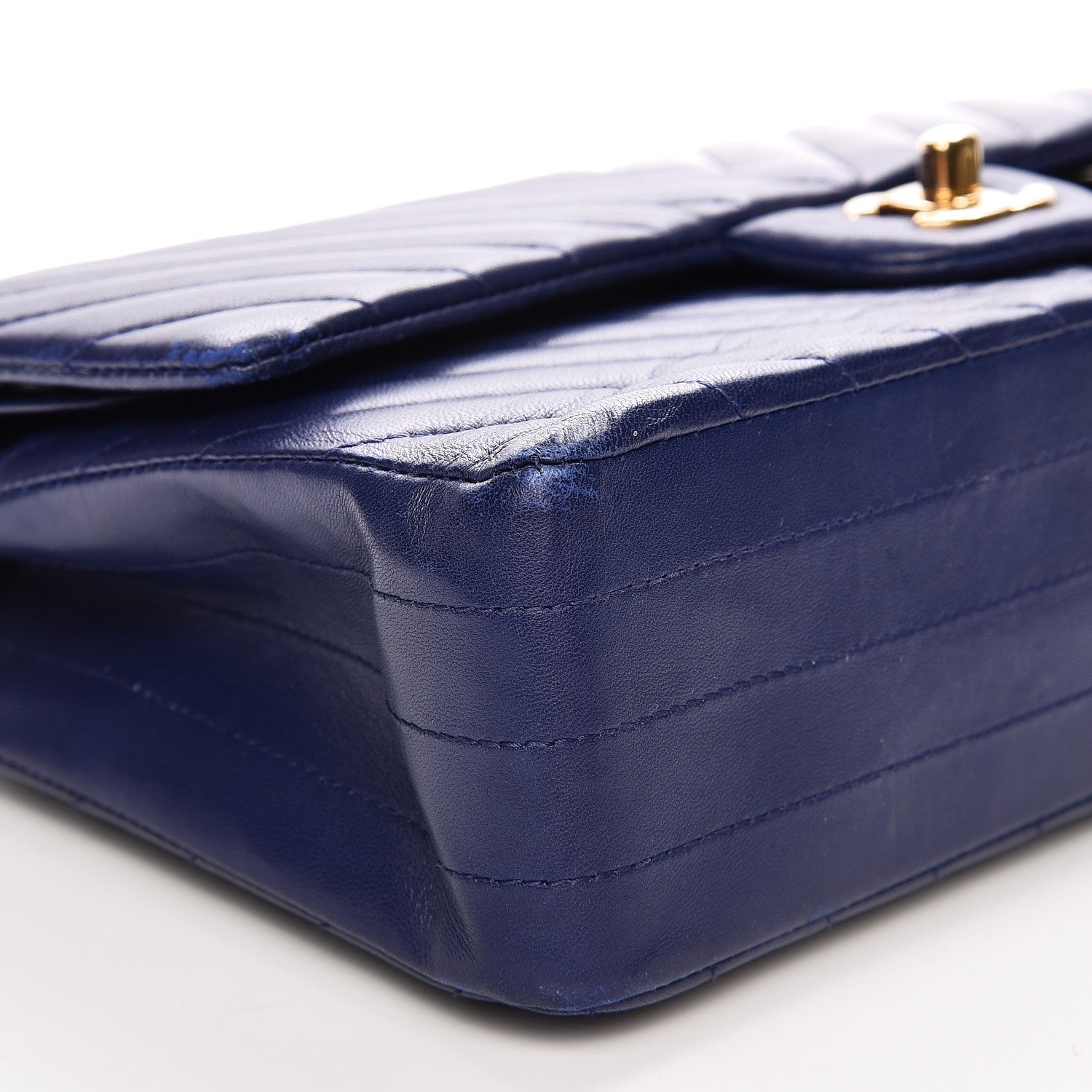 Chanel Lambskin Chevron Quilted Medium Double Flap Blue 10 of 15