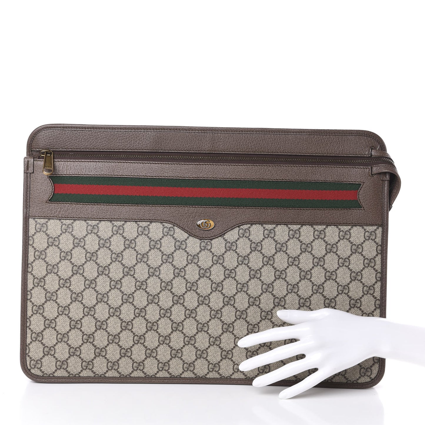 GG Supreme Monogram Textured Calfskin Web Ophidia Documents Holder Beige Ebony New Acero