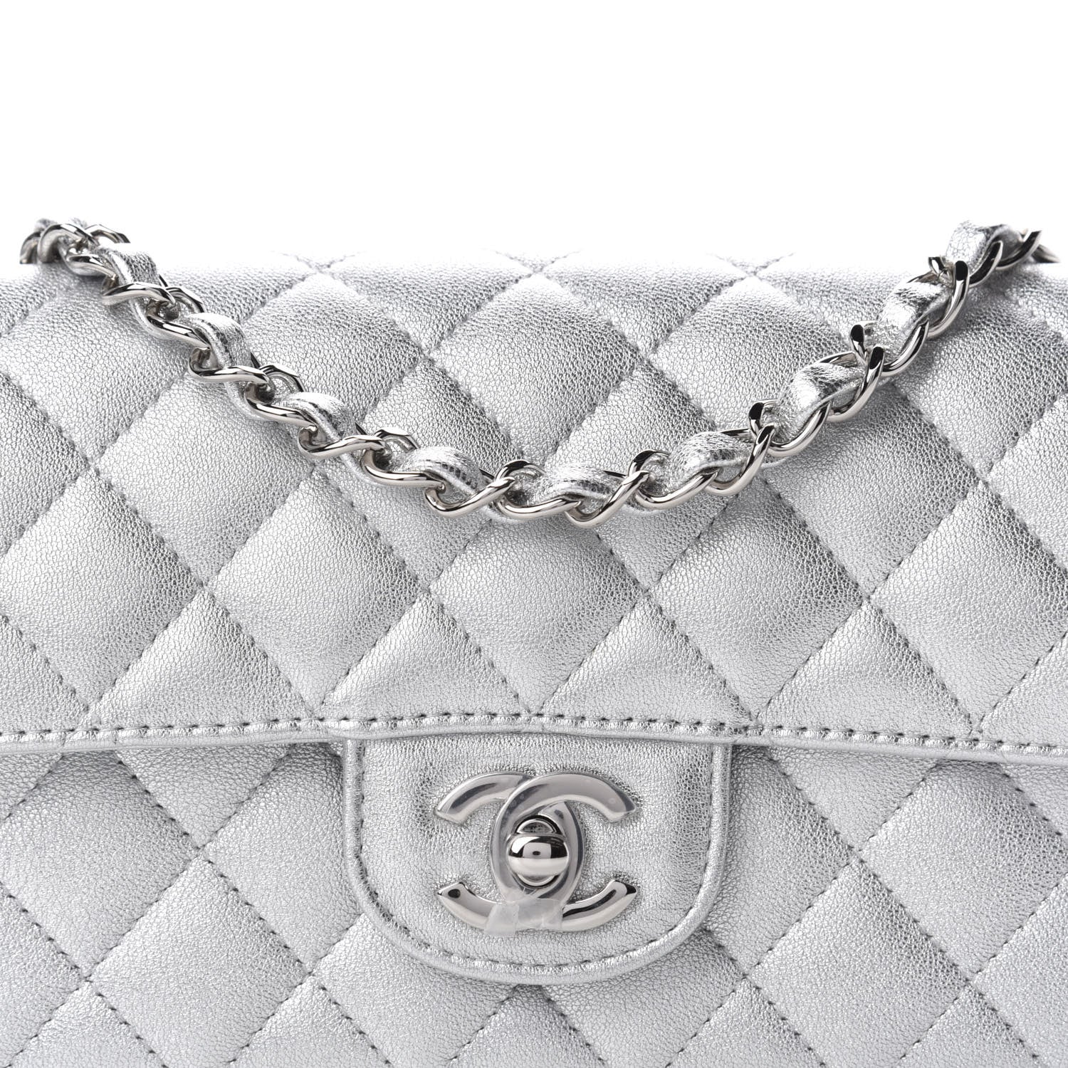 Chanel Metallic Lambskin Quilted Mini Rectangular Flap Silver 10 of 11