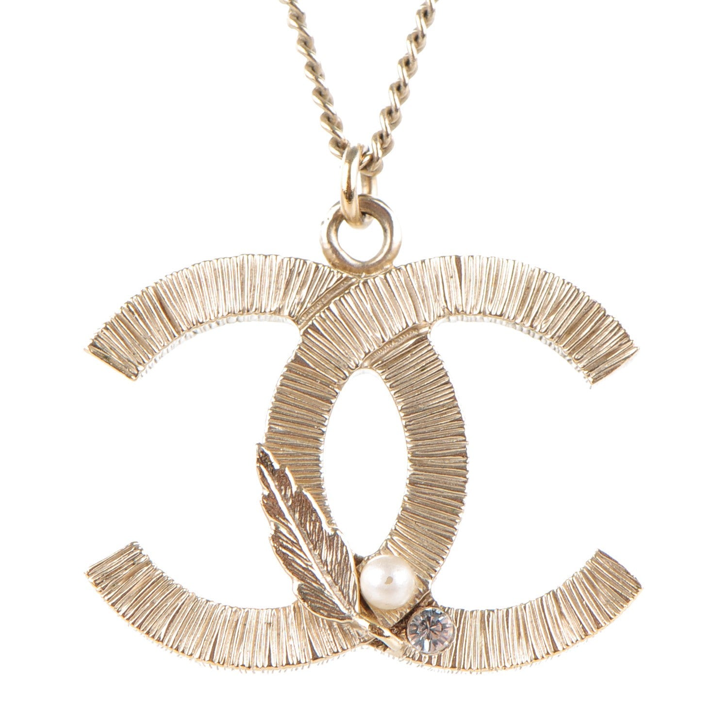 Chanel Pearl Feather CC Pendant Necklace Gold 3 of 5