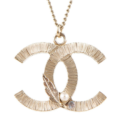 Chanel Pearl Feather CC Pendant Necklace Gold 3 of 5