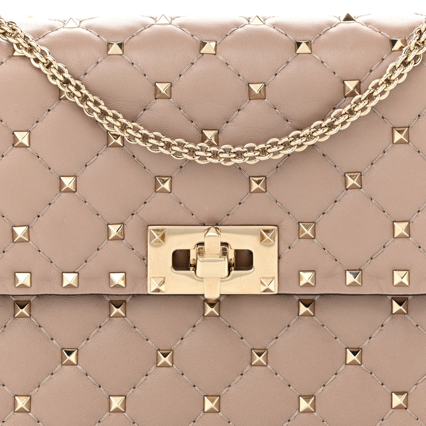 Lambskin Medium Rockstud Spike Shoulder Bag Poudre