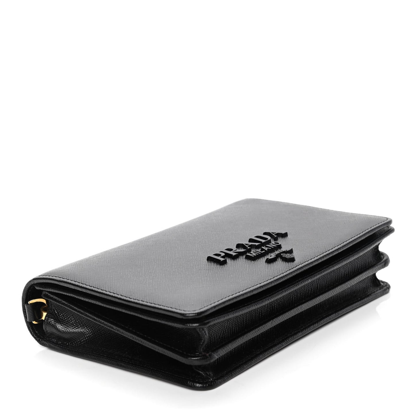 Saffiano Lux Monochrome Chain Wallet Black