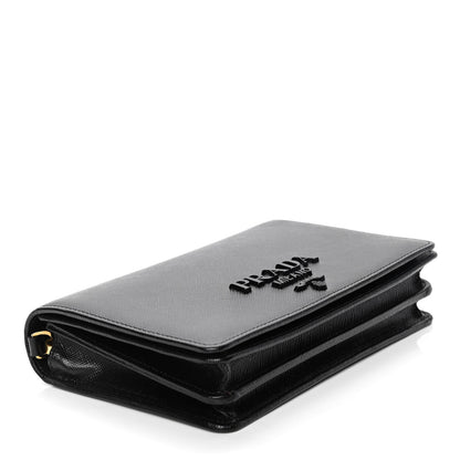 Prada Saffiano Lux Monochrome Chain Wallet Black 3 of 4