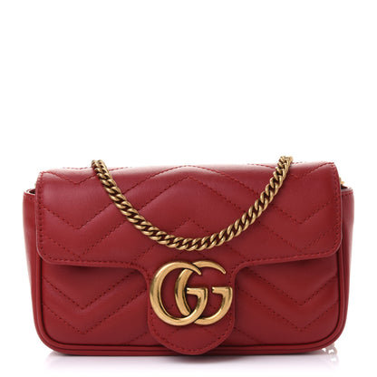 Gucci Calfskin Matelasse Super Mini GG Marmont Shoulder Bag Hibiscus Red 1 of 11