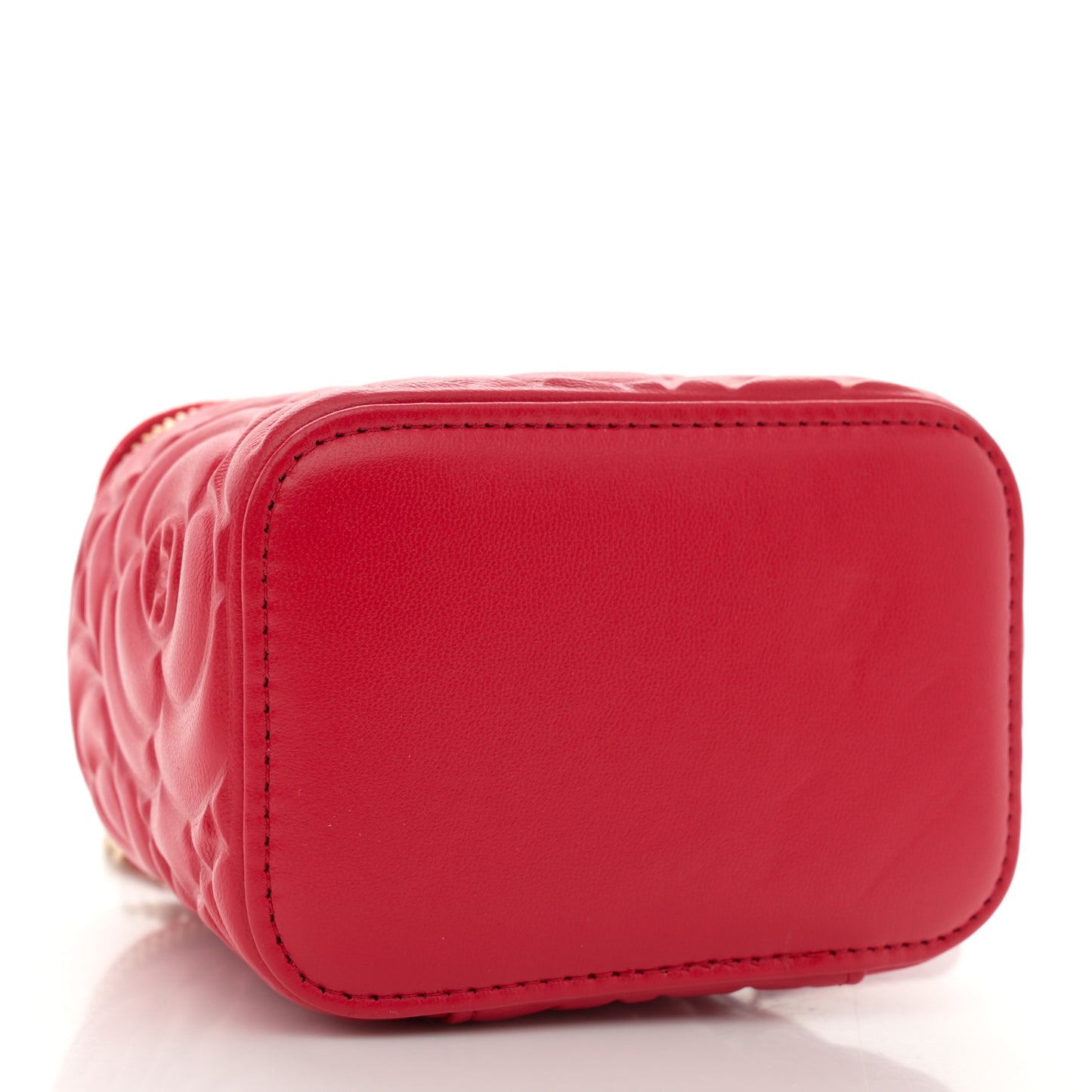 Lambskin Camellia Embossed Mini Vanity Case With Chain Red