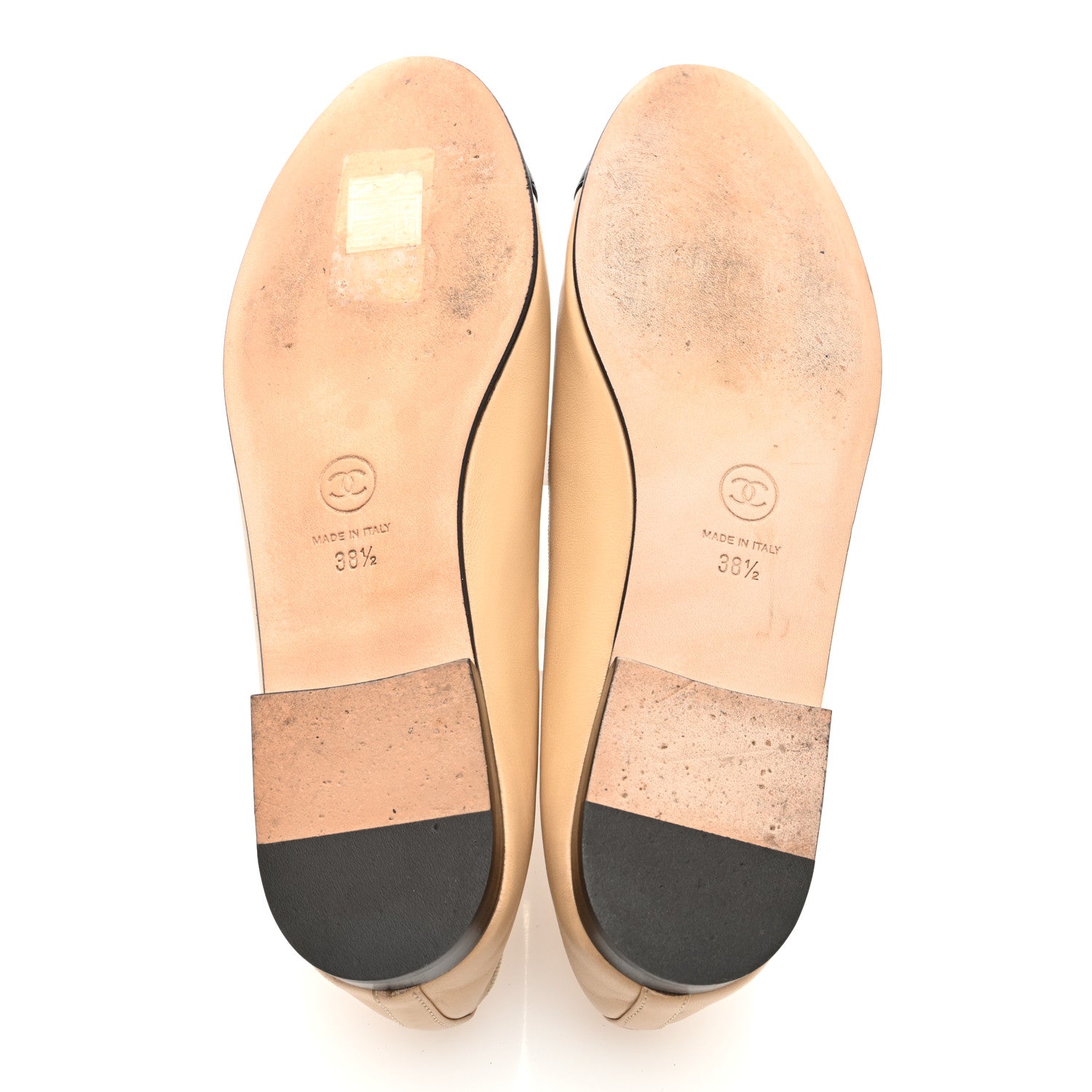 Chanel Lambskin Cap Toe CC Ballerina Flats 38.5 Beige Black 5 of 8