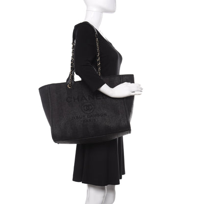 Chanel Mixed Fibers Calfskin Striped Medium Deauville Tote Black 2 of 11
