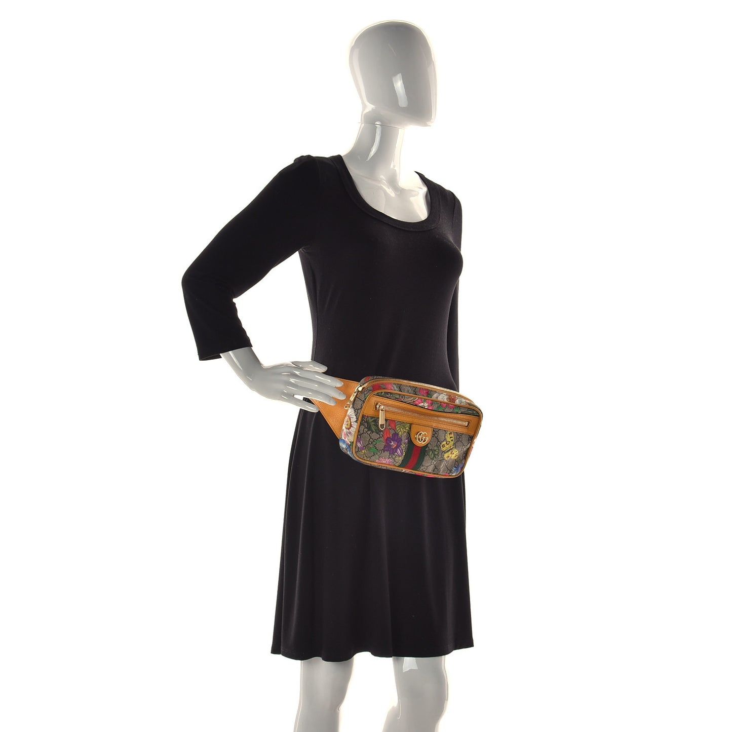 GG Supreme Monogram Flora Medium Ophidia Belt Bag Beige Multicolor Crop