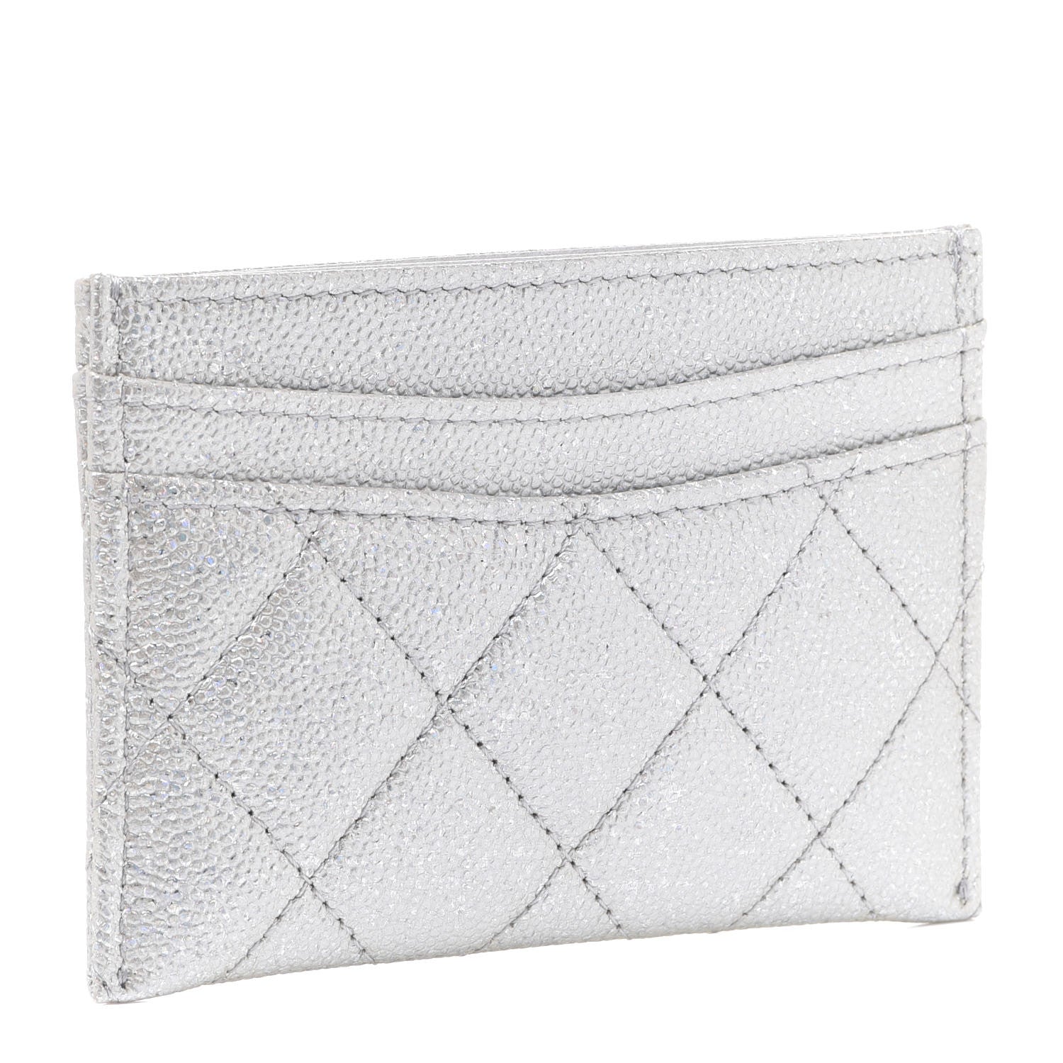 Chanel Glittered Metallic Caviar Quilted Card Holder Silver 3 of 9