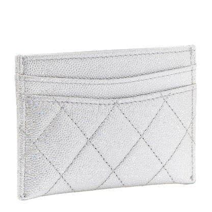 Chanel Glittered Metallic Caviar Quilted Card Holder Silver 3 of 9