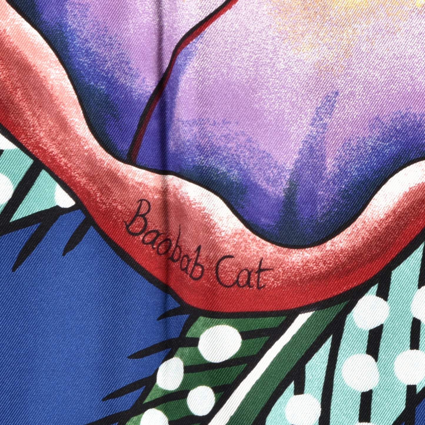 Silk Baobab Cat Scarf 90 Marine Vert Miel