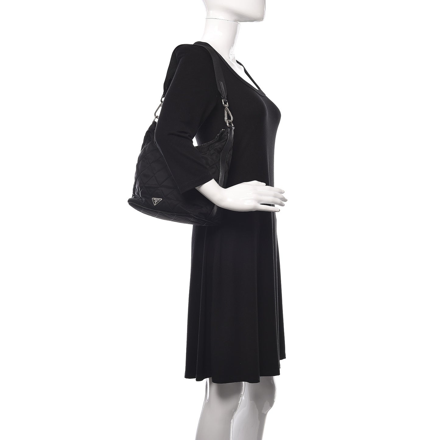 Nylon Tessuto Impuntu Quilted Shoulder Bag Black