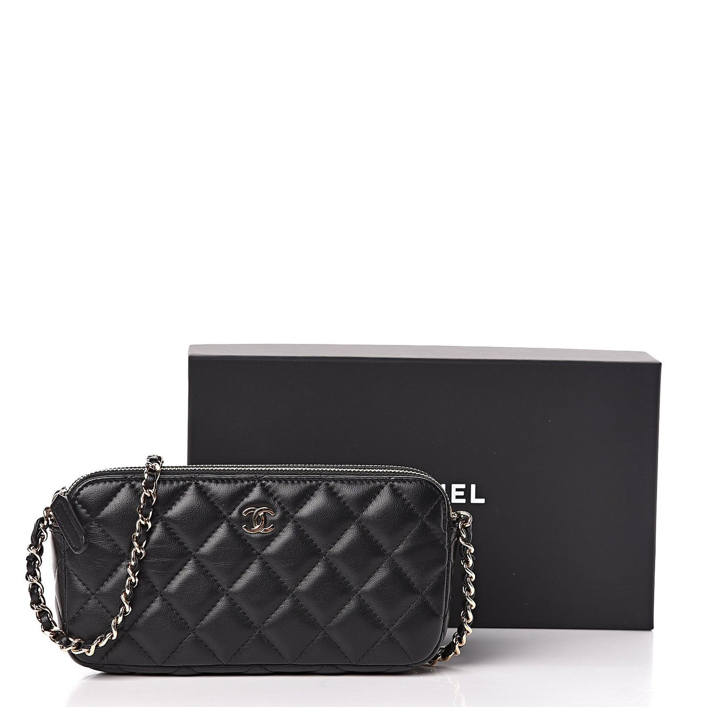 Lambskin Quilted Small Clutch With Chain Black