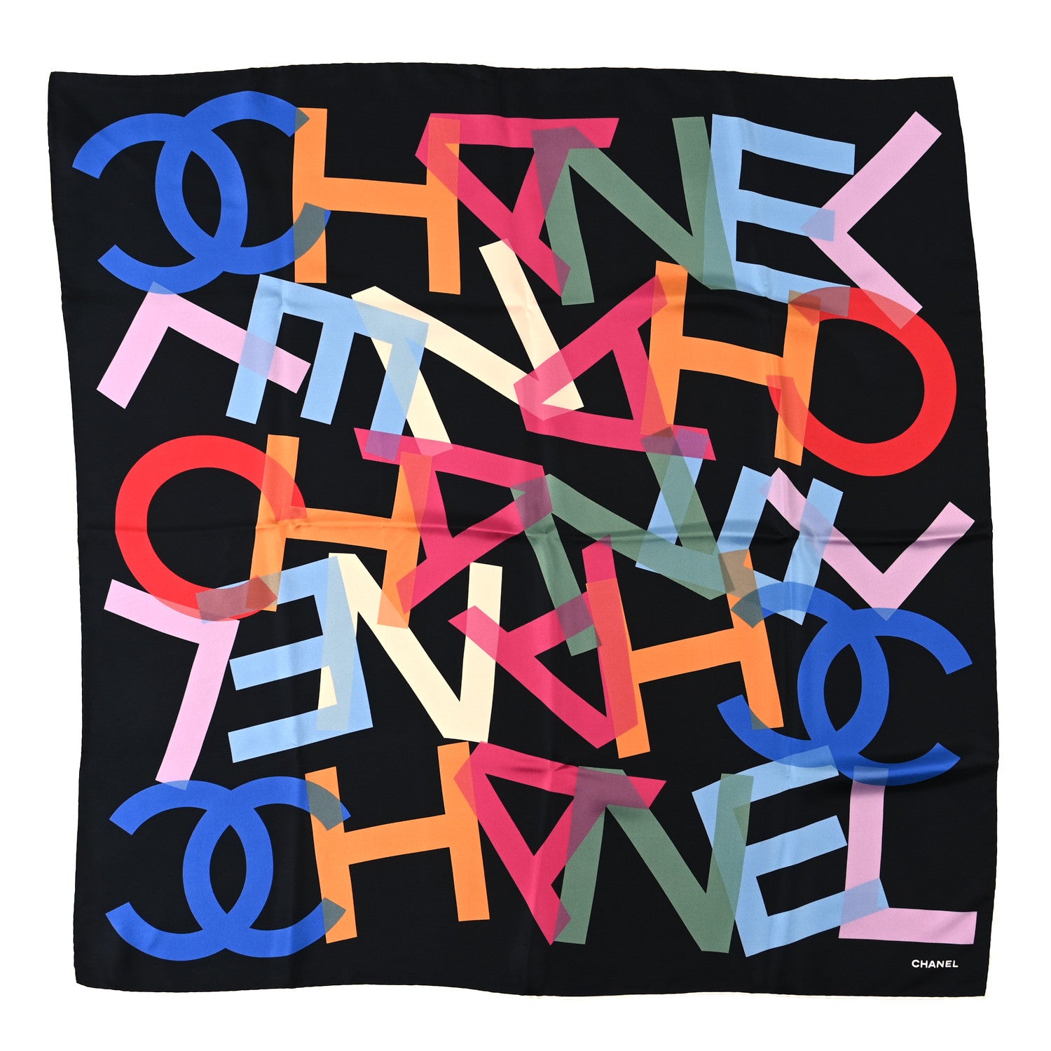 Chanel Silk CC Logo Square Scarf Black Multicolor 1 of 3