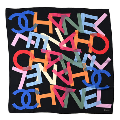 Chanel Silk CC Logo Square Scarf Black Multicolor 1 of 3
