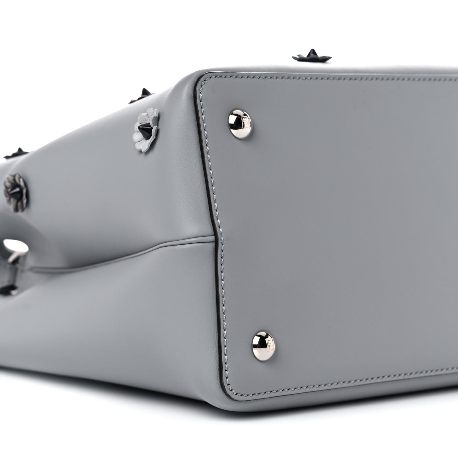 Fendi Vitello Elite Flower Studded Petite 2Jours Tote Grey 5 of 11