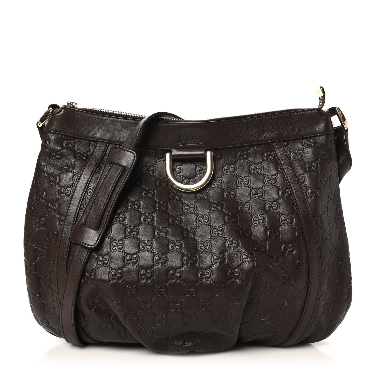 Guccissima Large D Ring Messenger Dark Brown