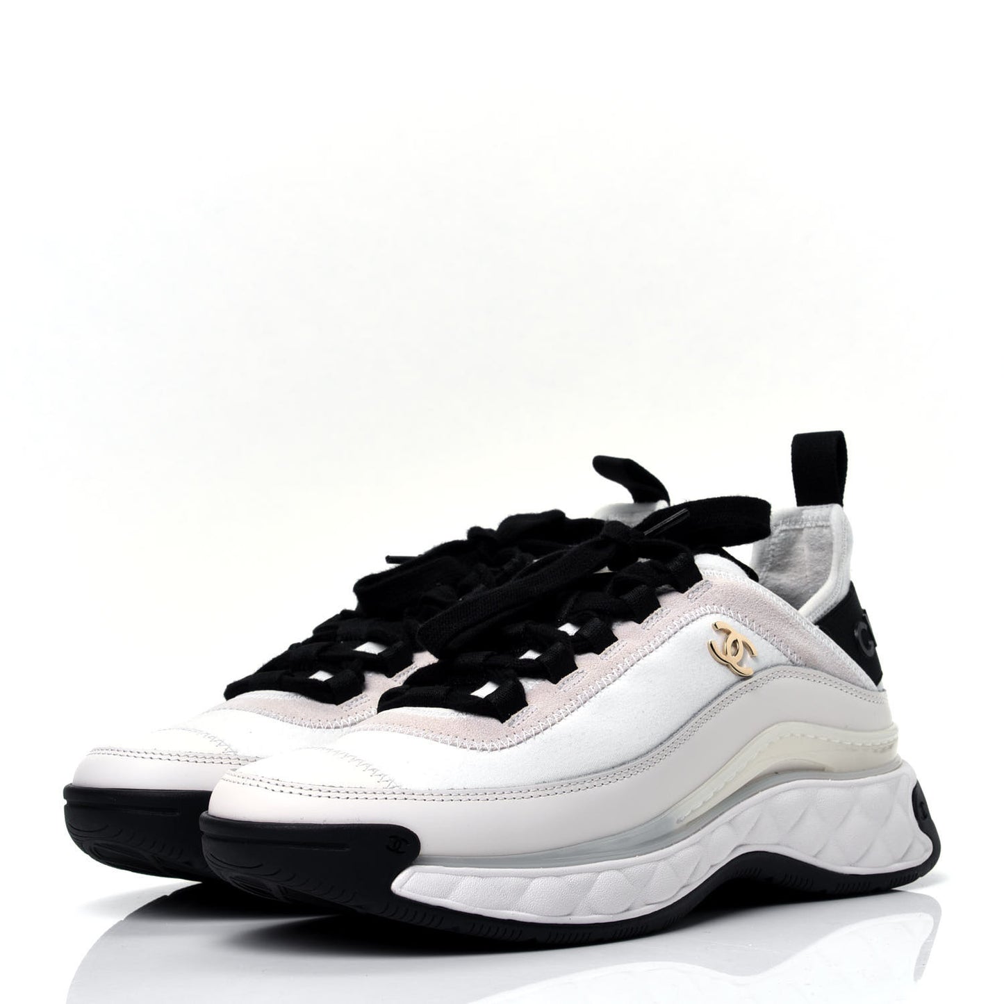 Velvet Calfskin Mixed Fibers CC Sneakers 36 Ivory