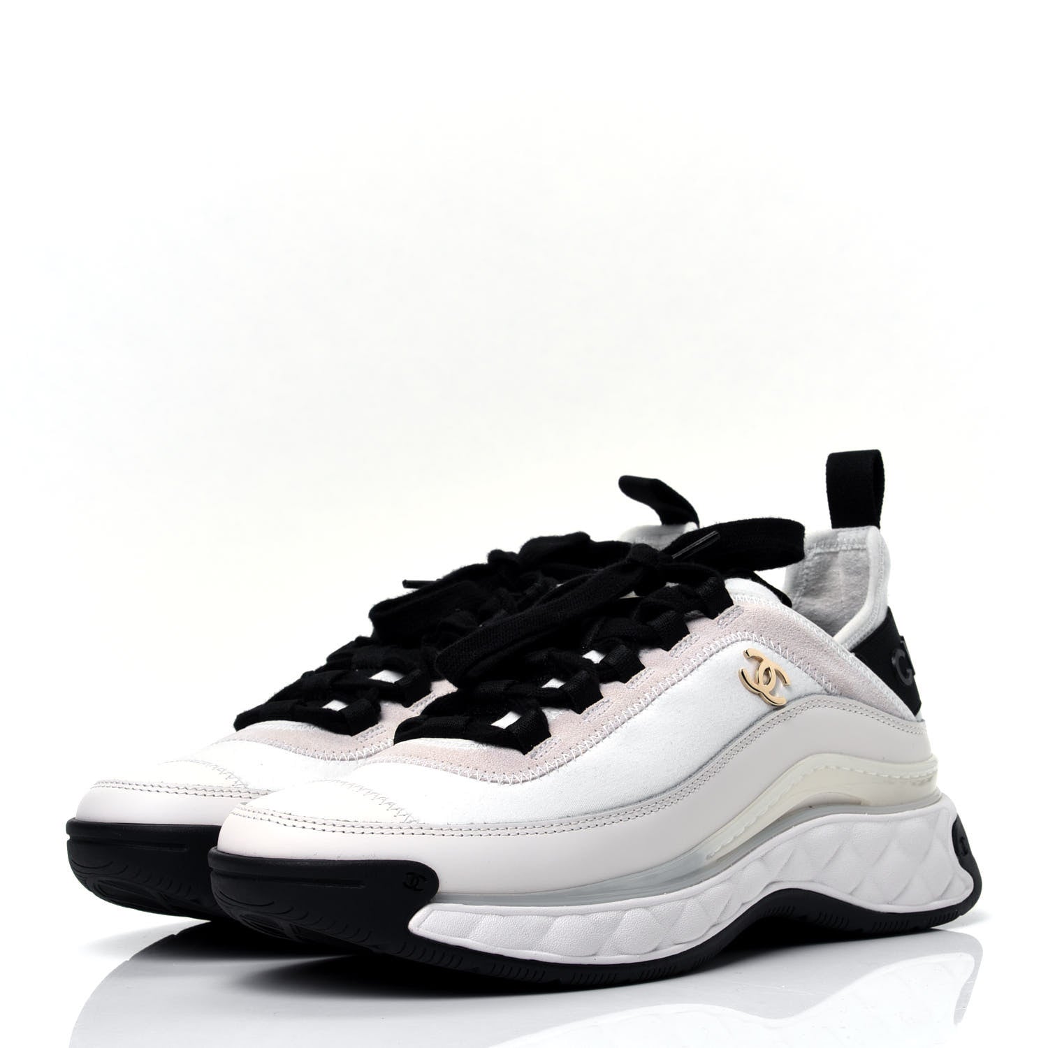 Chanel Velvet Calfskin Mixed Fibers CC Sneakers 36 Ivory 4 of 11