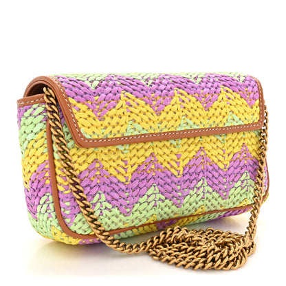 Gucci Woven Raffia Calfskin Super Mini GG Marmont Shoulder Bag Multicolor 3 of 10