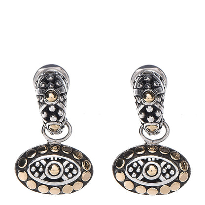 John Hardy Sterling Silver 18K Gold Oval Dot Jaisalmer Drop Hoop Earrings 1 of 5