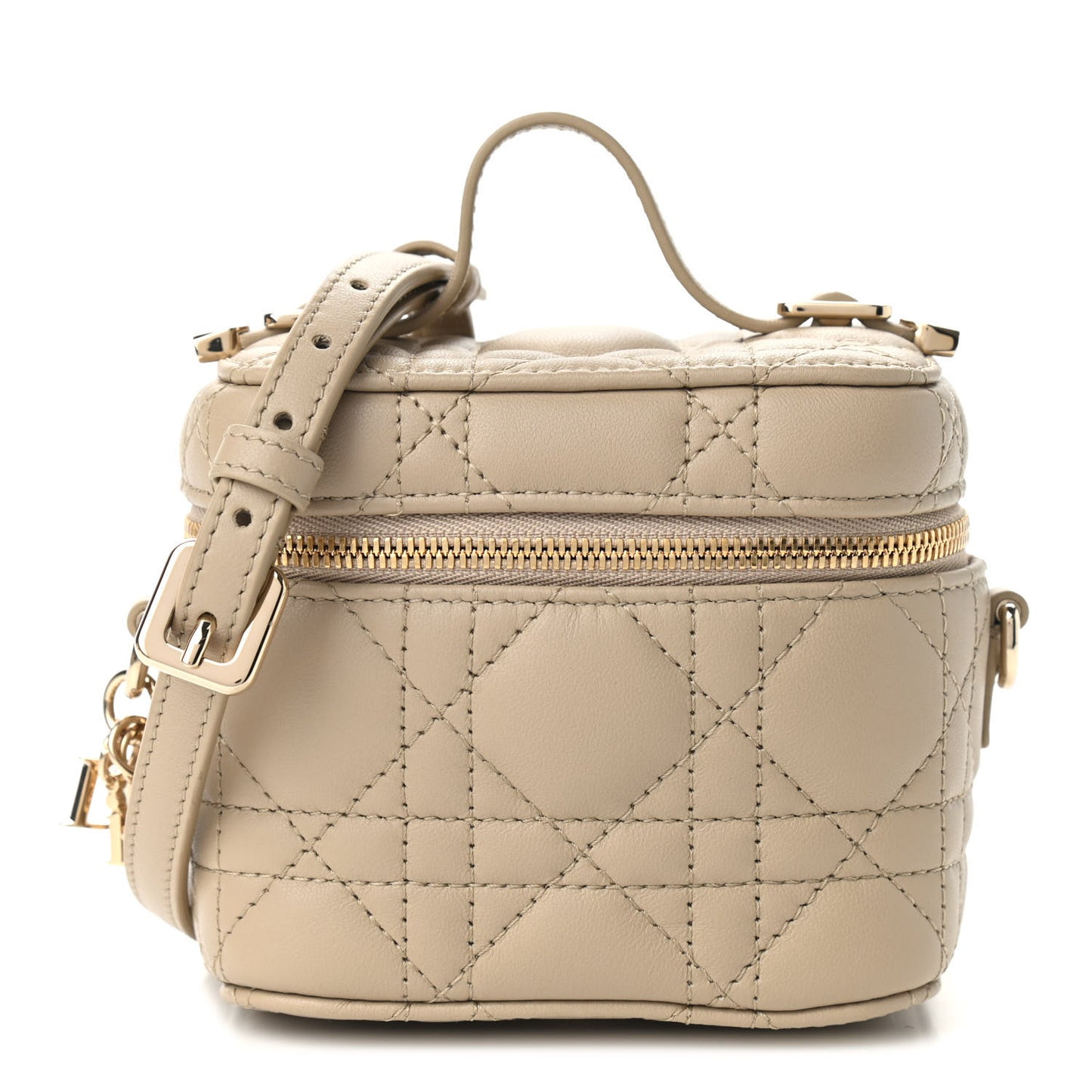 Lambskin Cannage Micro Lady Dior Vanity Case Beige