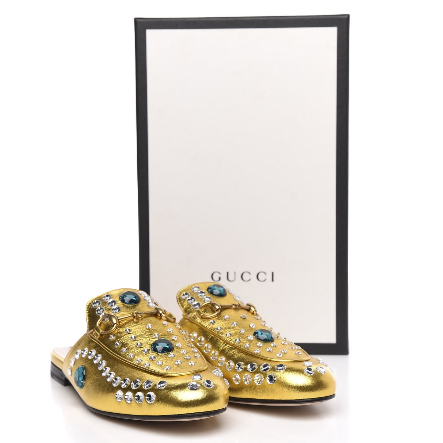 Metallic Nappa Crystal Womens Princetown Slippers 38.5 Gold