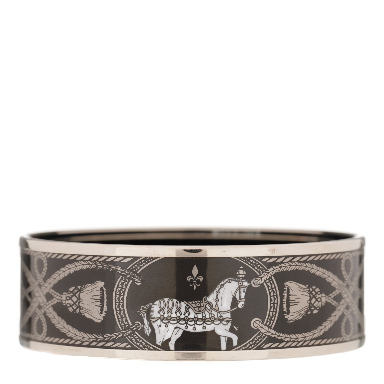 Hermes Enamel Printed Wide Grand Apparat Bracelet 65 Black 1 of 5