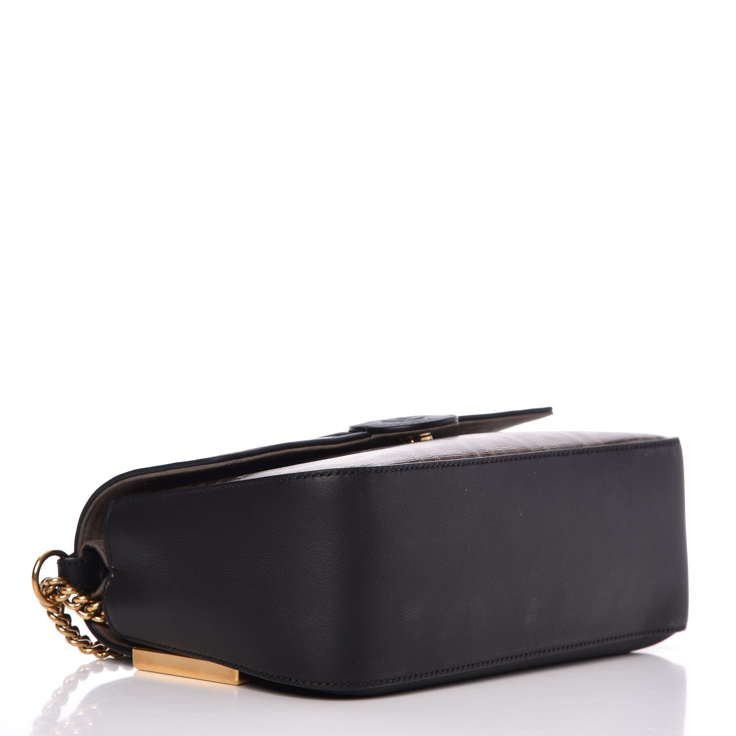 Fendi Vitello Grace Glazed Fabric FF 1974 Double F Shoulder Bag Black Mogano Panna 4 of 6