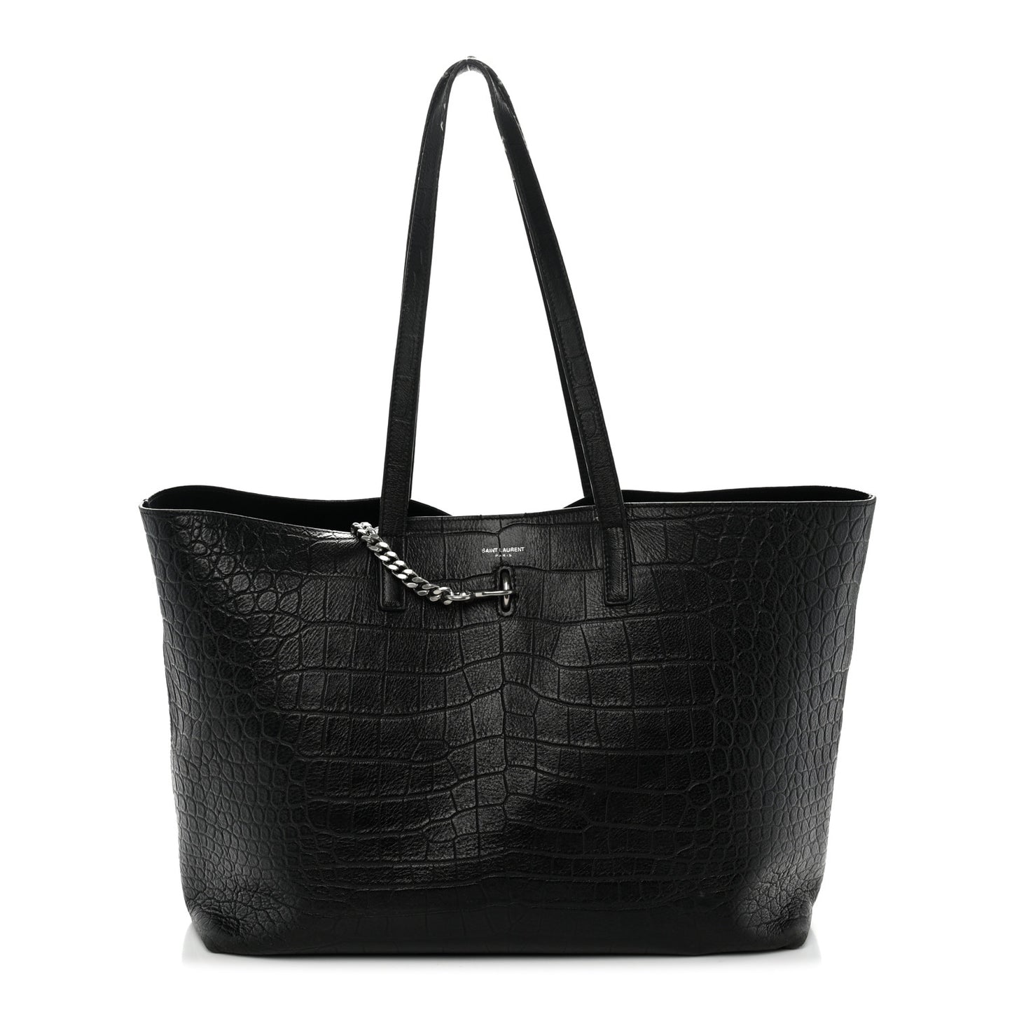 Calfskin Crocodile Embossed Shopping Tote Black