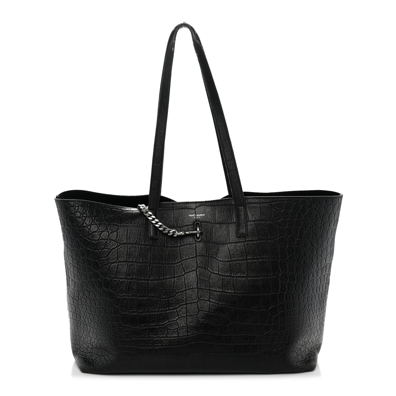 Saint Laurent Calfskin Crocodile Embossed Shopping Tote Black 1 of 16