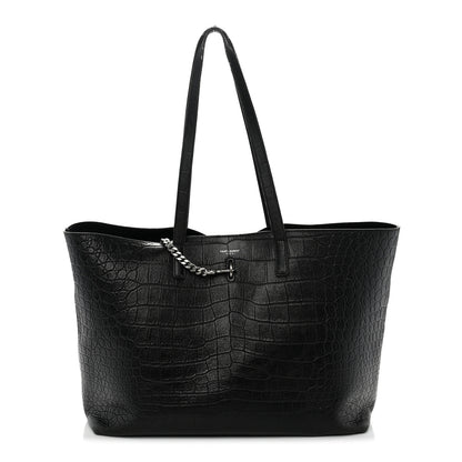 Saint Laurent Calfskin Crocodile Embossed Shopping Tote Black 1 of 16